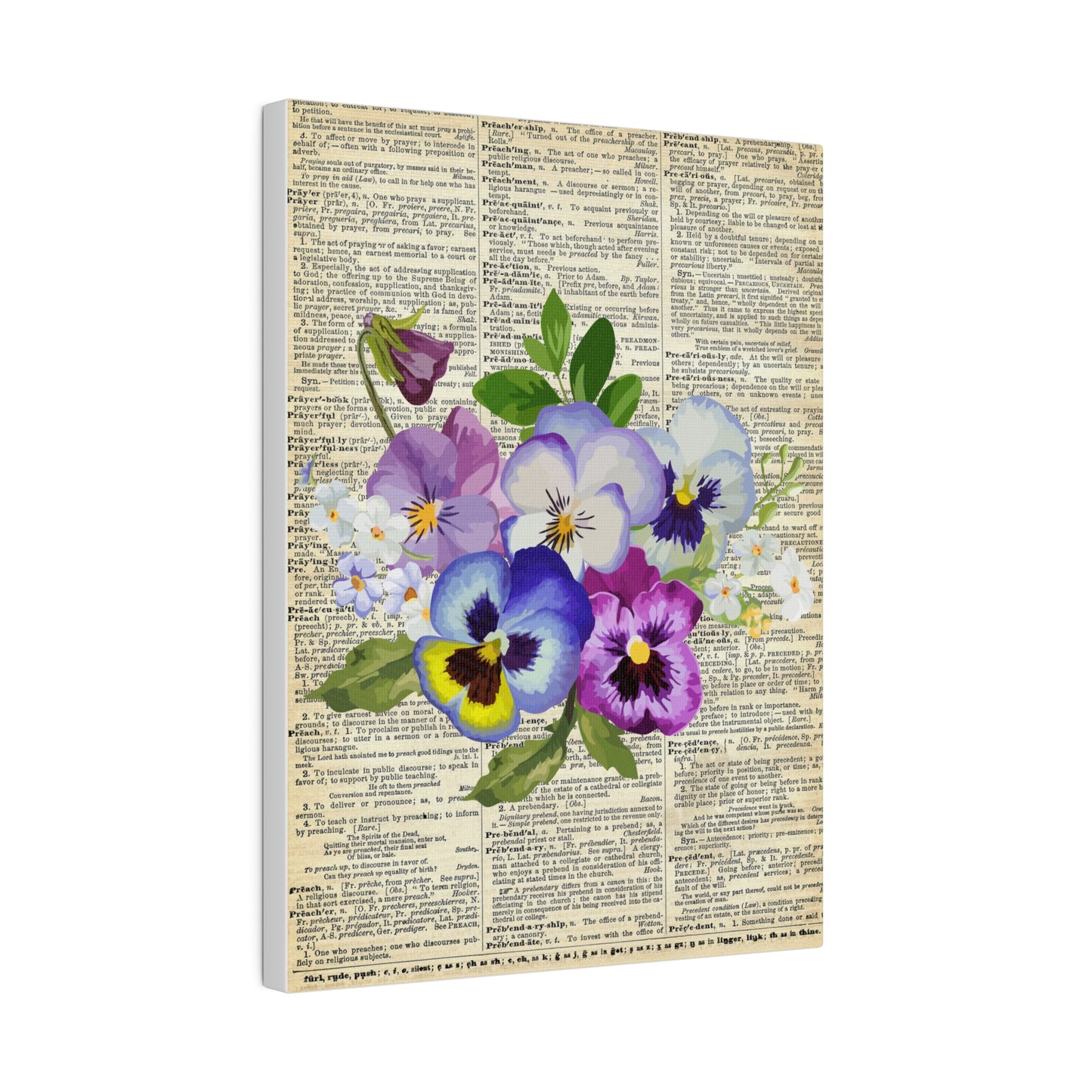 Pansy Flower, Vintage Dictionary page, Matte Canvas, Stretched, 0.75"
