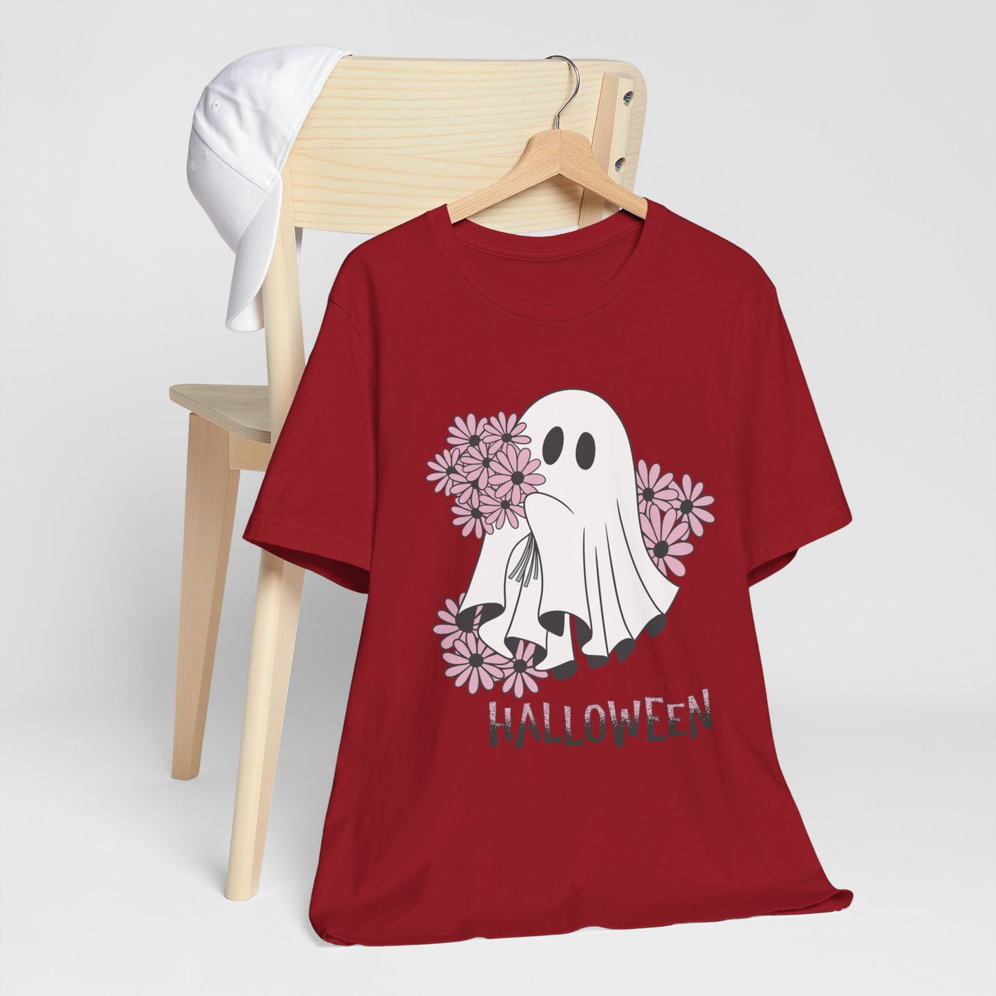 Ghost Daisy Flowers Halloween, Unisex Jersey Short Sleeve Tee
