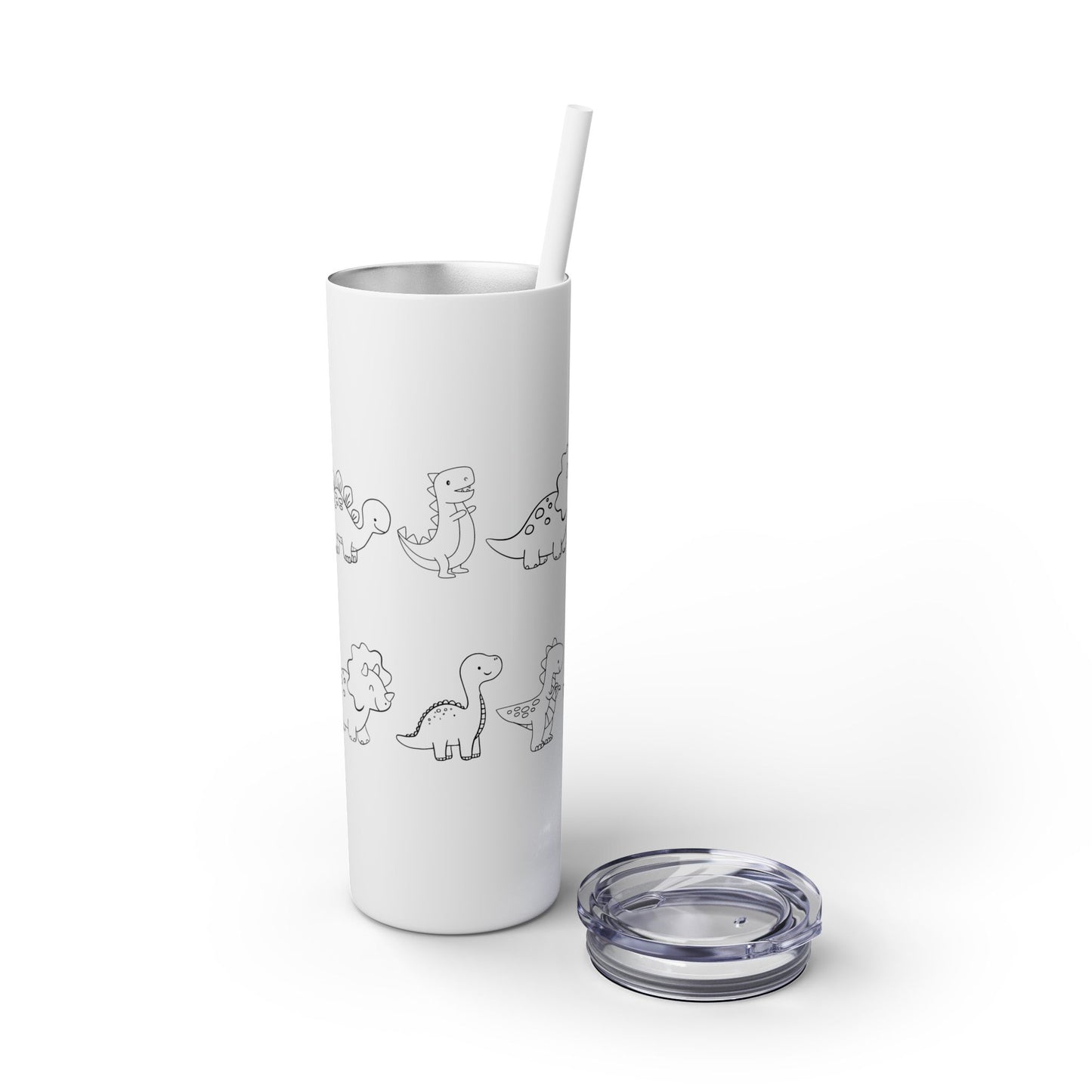 Dino Glitter, Skinny Tumbler with Straw, 20oz