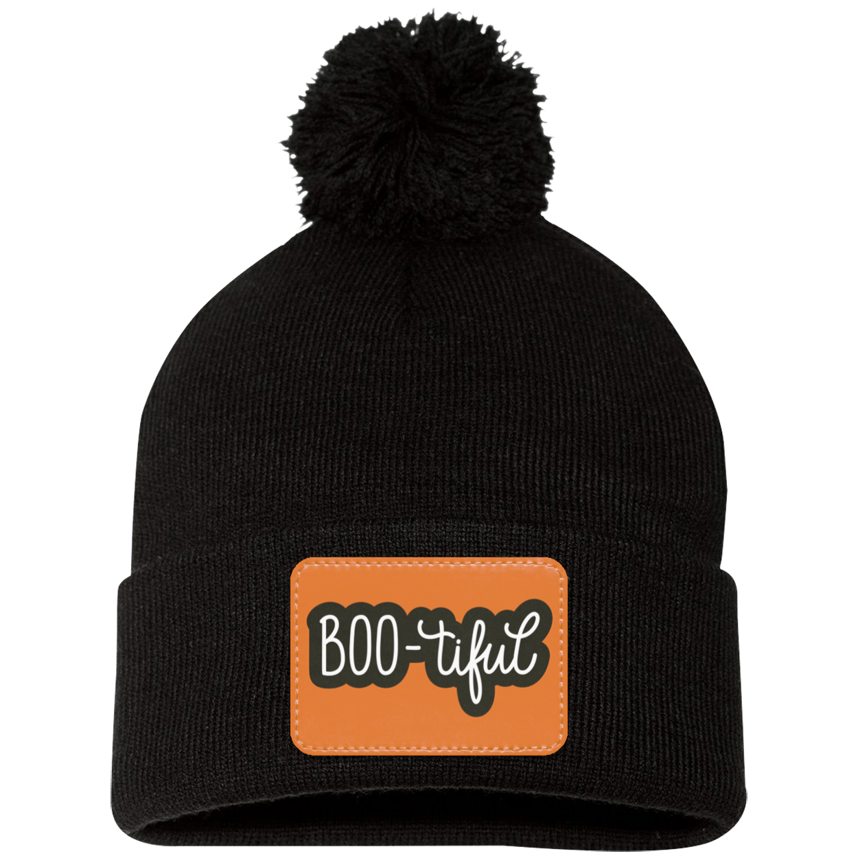 Boo-tiful Halloween Pom Pom Knit Cap. - Patch