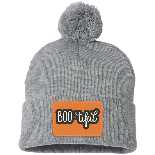 Boo-tiful Halloween Pom Pom Knit Cap. - Patch