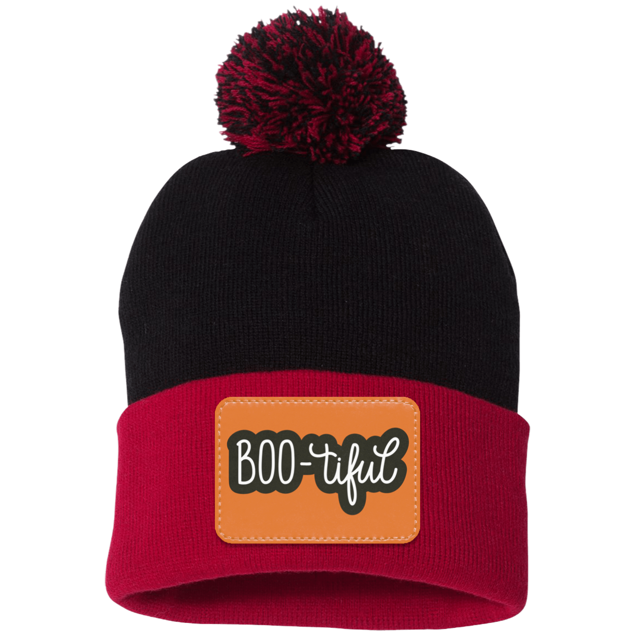 Boo-tiful Halloween Pom Pom Knit Cap. - Patch