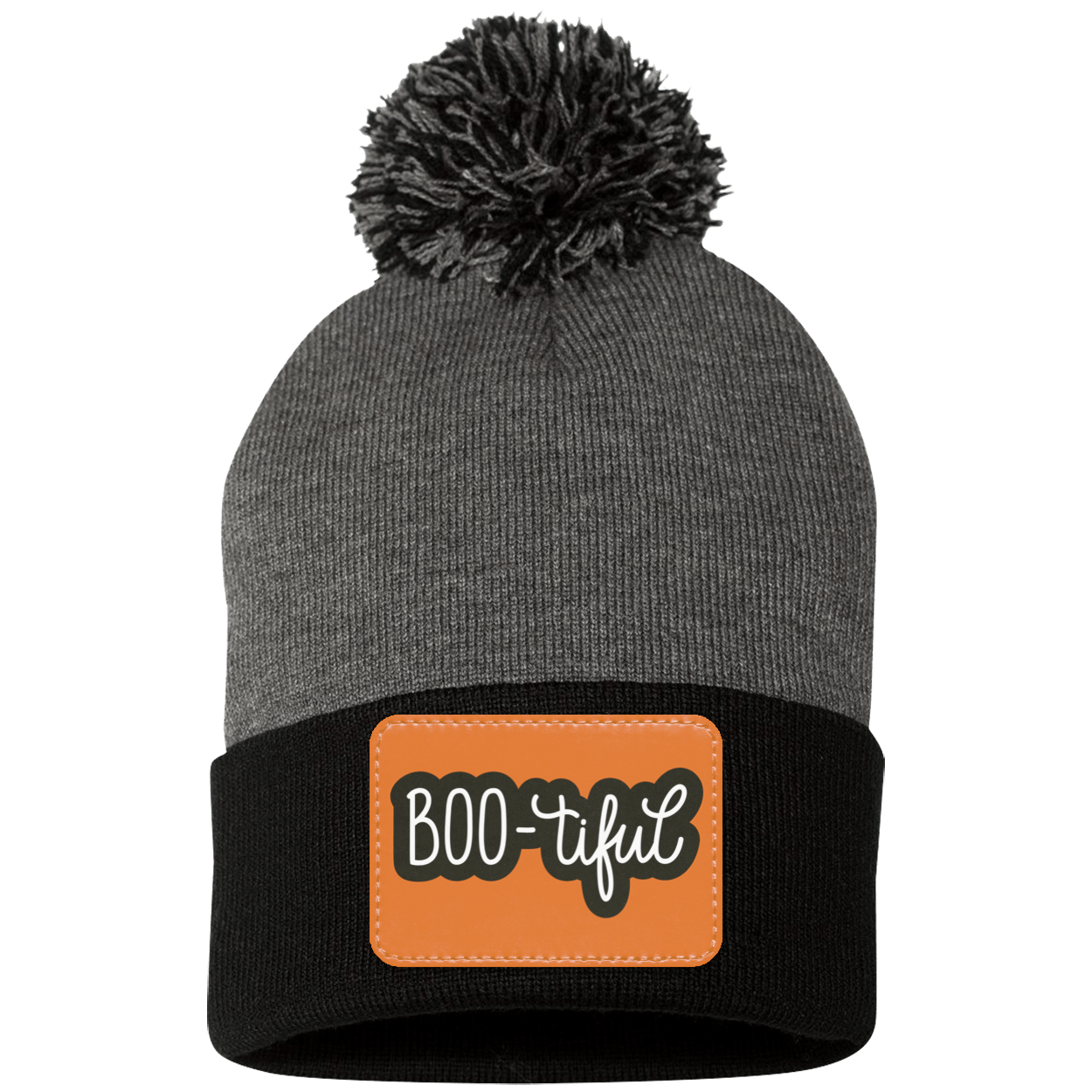 Boo-tiful Halloween Pom Pom Knit Cap. - Patch