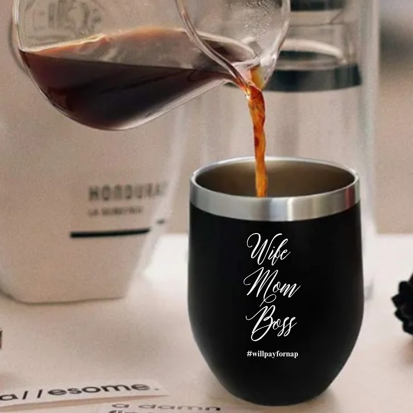 Wife Mom Boss, Wine Tumbler, 12oz.