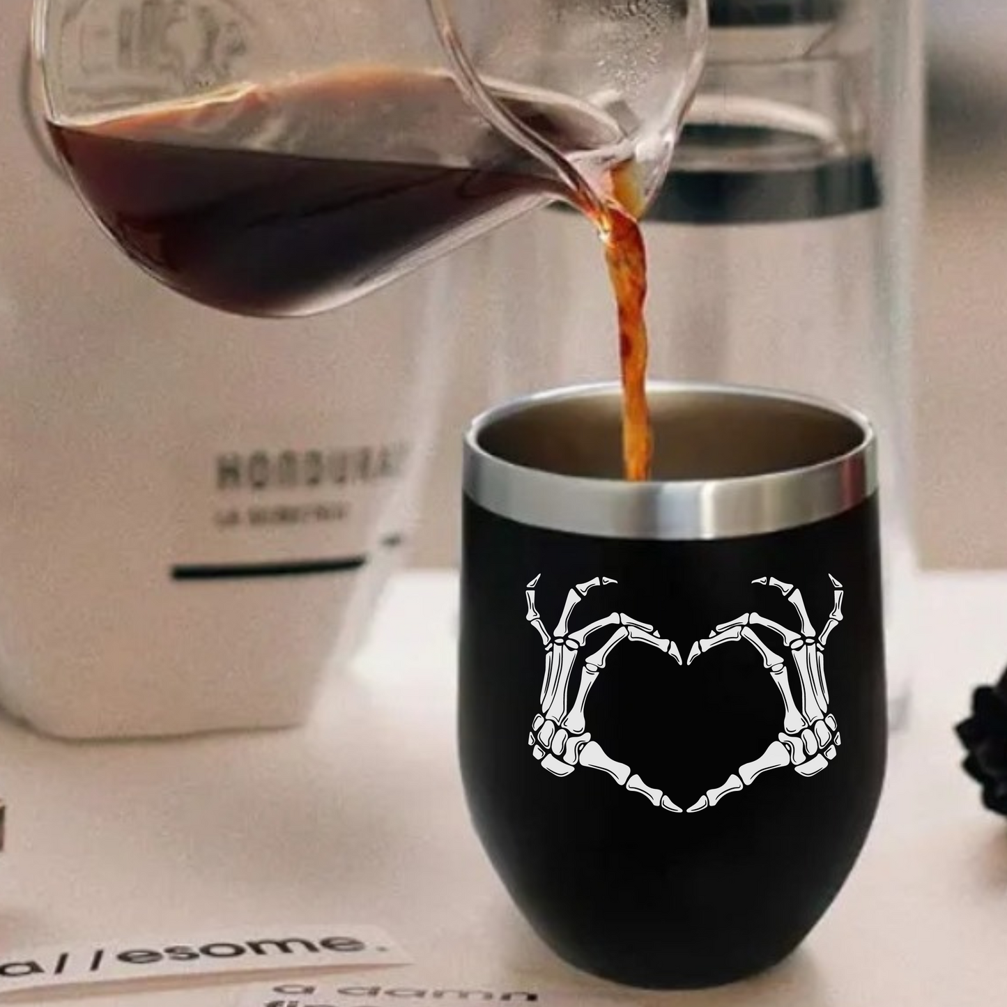 Wine Tumbler Skeleton Hands Heart 12oz.